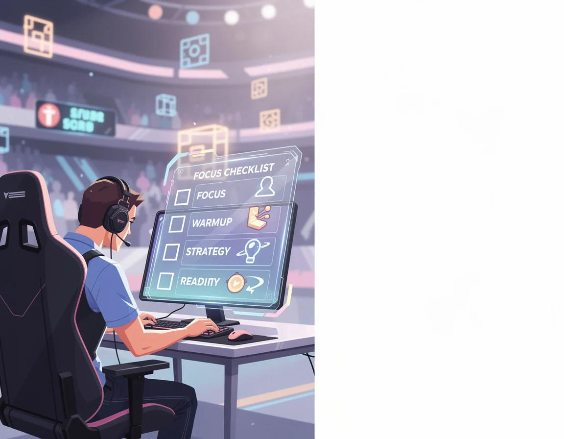 Ilustrasi Checklist fokus sebelum reaction rush dimulai untuk arena reaction rush dengan surprise puzzle dan quick score berbasis skill